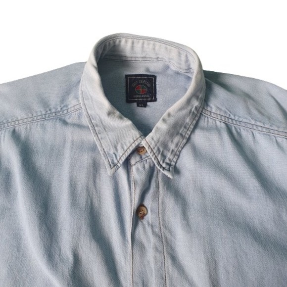 Size 50" Light Blue Denim 100% Cotton Short Sleeve Shirt - Picture 2 of 8